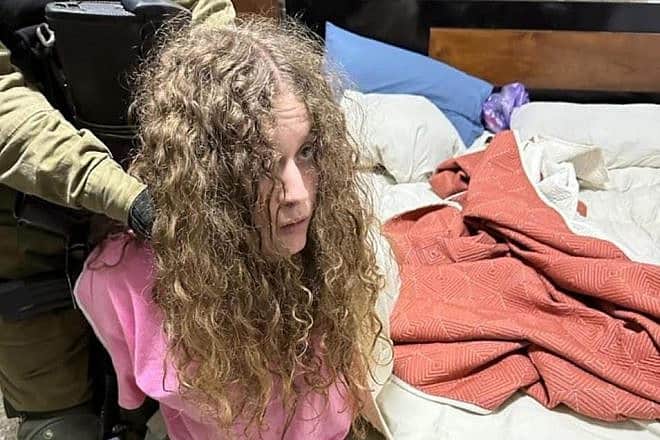 Israeli forces arrest Palestinian activist Ahed Tamimi in Nabi Salih, Nov. 6, 2023. Source: Facebook/Itamar Ben-Gvir.