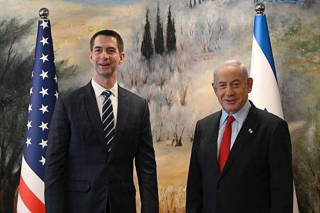 Sen. Tom Cotton (R-Ark.) and Israeli Prime Minister Benjamin Netanyahu. Photo by Haim Zach/GPO.