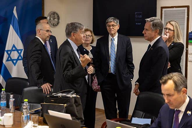 U.S. Secretary of State Antony Blinken meets with senior staff in Tel Aviv on Nov. 3, 2023. Credit: Chuck Kennedy/U.S. State Department.