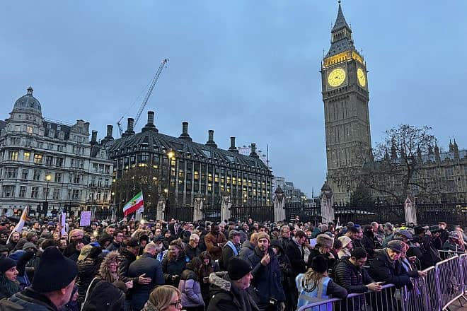 A pro-Israel rally that drew an estimated 60,000 in London on Nov. 26, 2023, with Big Ben in the background. Photo by Nathan Lilienfeld/Campaign Against Antisemitism.