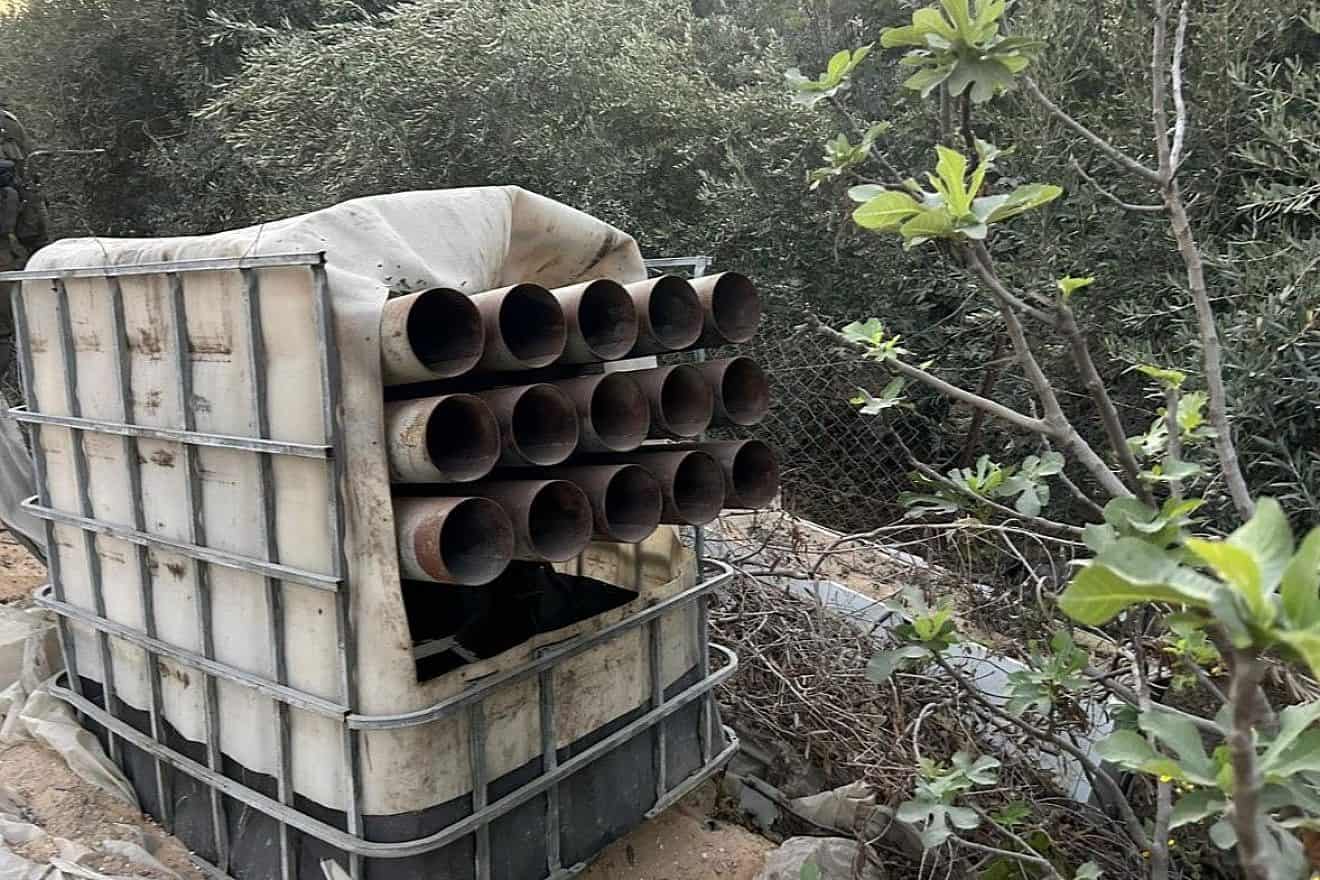 A multi-rocket launching pad found at a civilian site in the Gaza Strip, Nov. 12, 2023. Credit: IDF.
