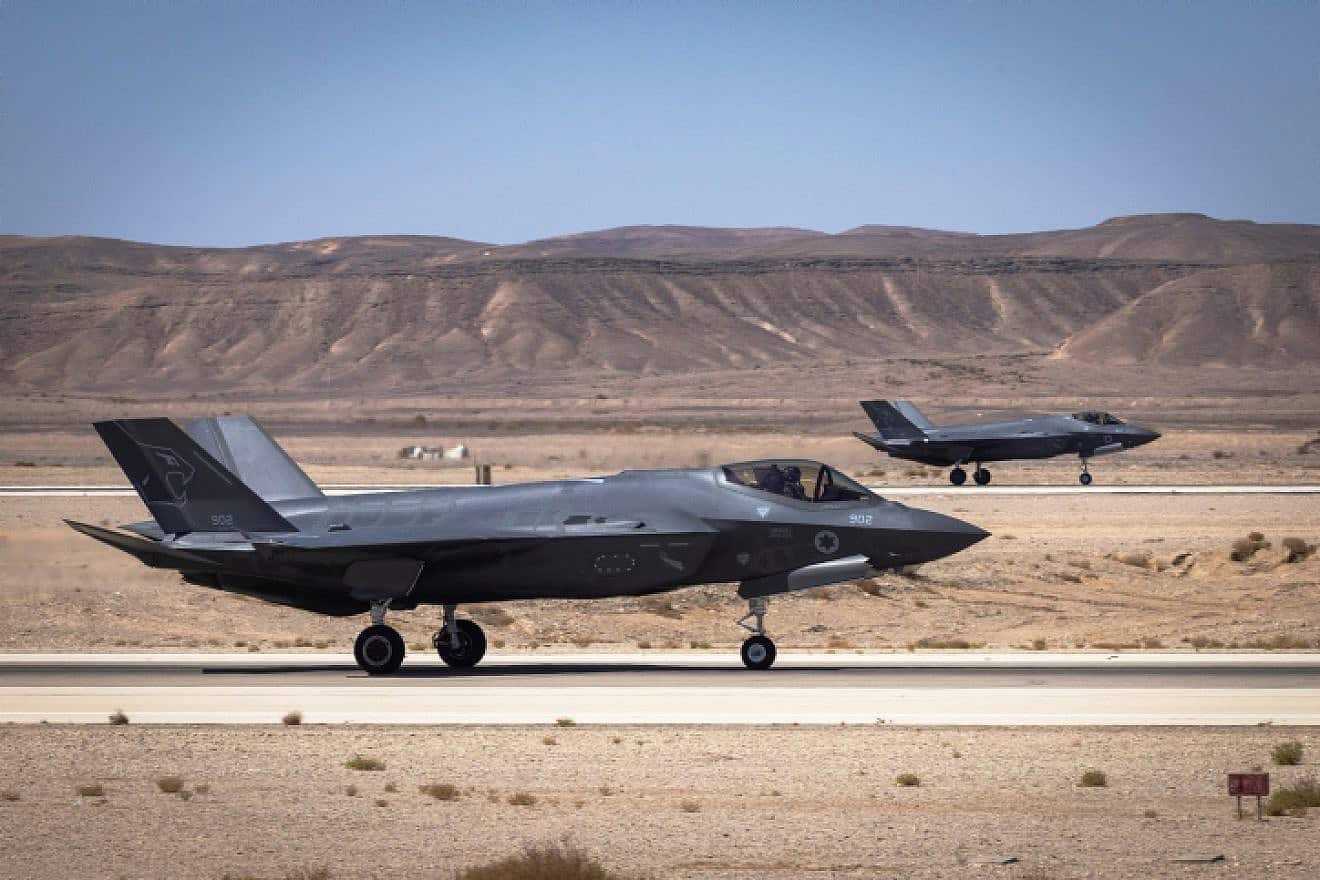 An Israel Air Force jet during an international training exercise in southern Israel, Oct. 24, 2021. Photo by Olivier Fitoussi/Flash90.