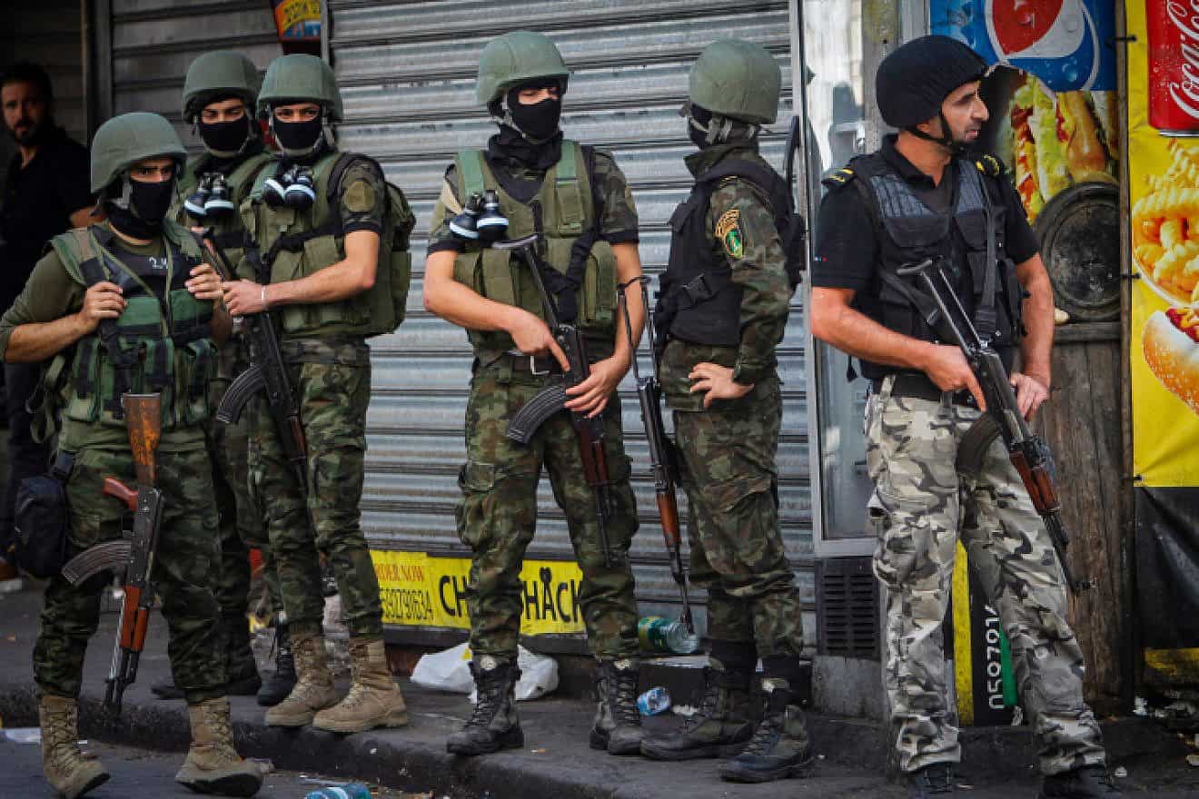 Palestinian Authority security personnel during clashes with Palestinian protesters in Nablus, Samaria, Sept. 20, 2022. Photo by Nasser Ishtayeh/Flash90.