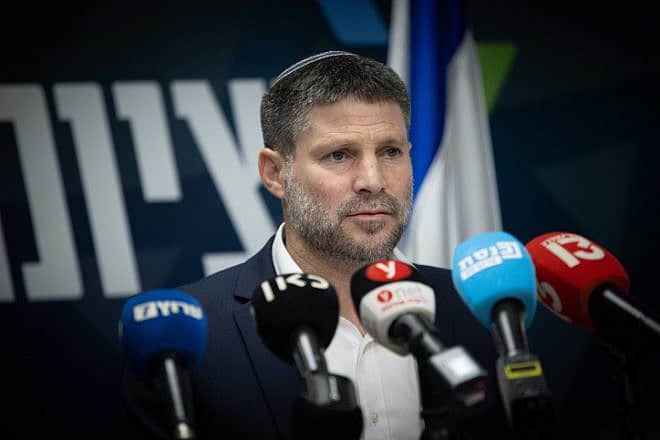 Israeli Finance Minister Bezalel Smotrich leads a meeting of his Religious Zionism Party at the Knesset in Jerusalem, Oct. 23, 2023. Photo by Oren Ben Hakoon/Flash90.