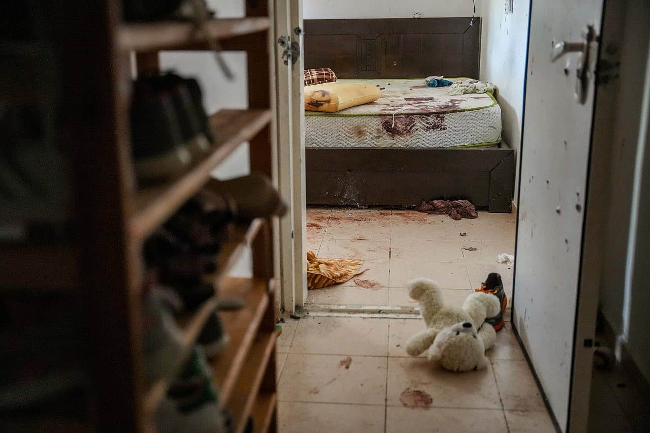 Death and destruction perpetrated by Hamas terrorists on Oct. 7 in Kibbutz Kissufim, Nov. 1, 2023. Photo by Erik Marmor/Flash90.