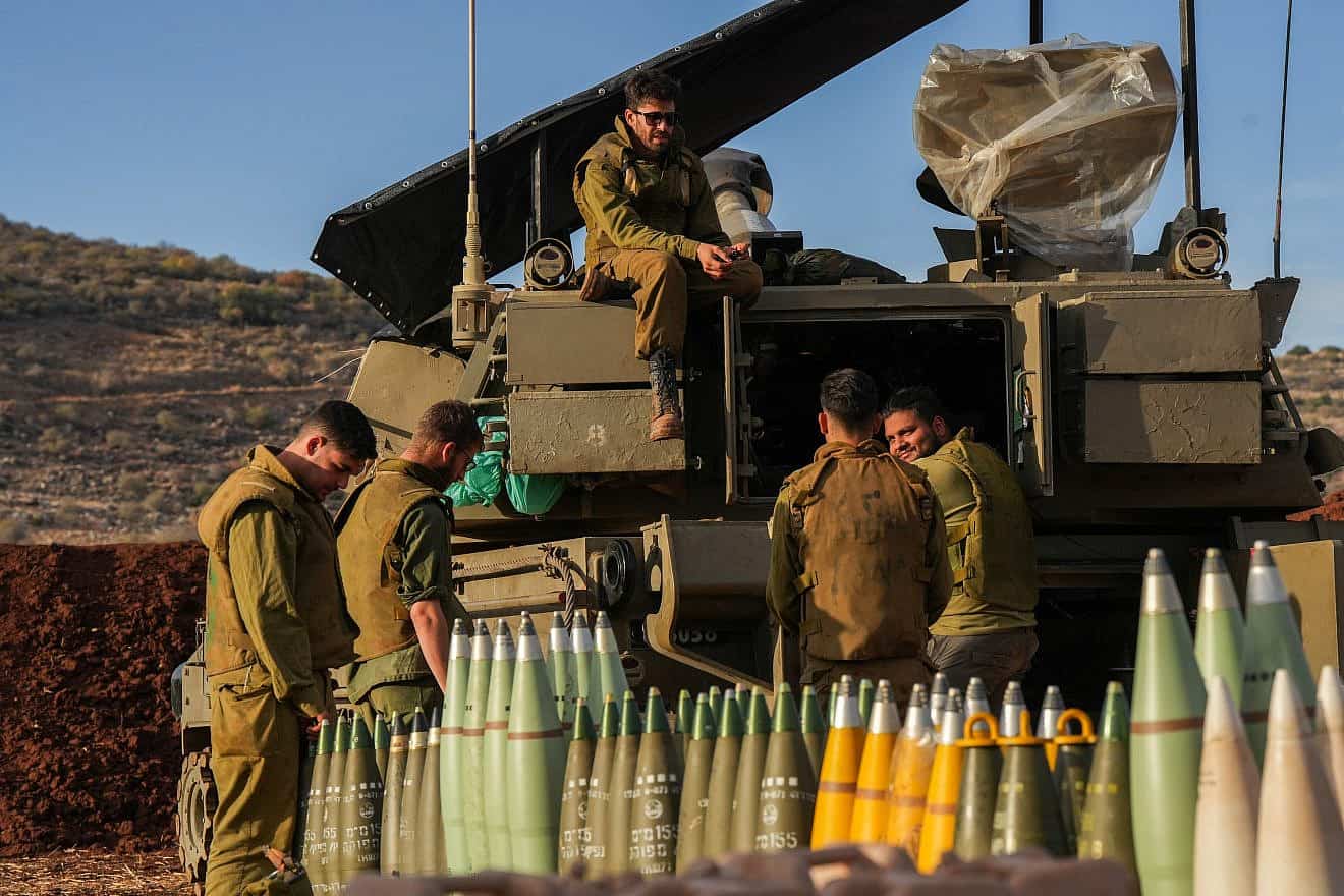 An Israeli artillery unit stationed near the northern border with Lebanon, Nov. 22, 2023. Photo by Ayal Margolin/Flash90.