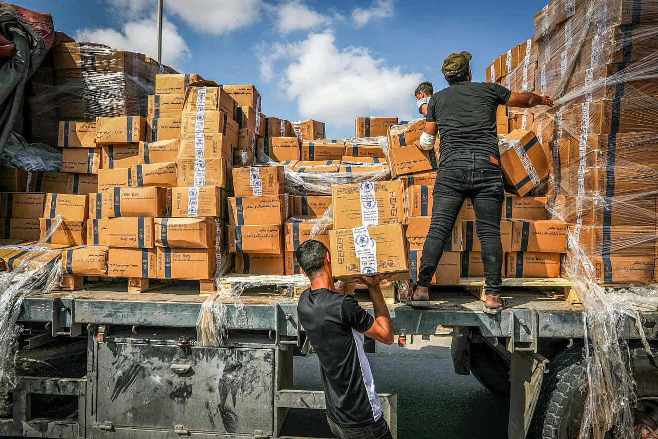 Trucks with humanitarian aid arrive at the Palestinian side of the Rafah border crossing with Egypt, in the southern Gaza Strip, on Nov. 2, 2023. Photo by Abed Rahim Khatib/Flash90.
