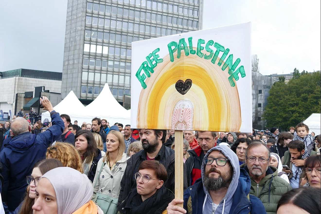 An anti-Israel rally in Ljubljana, Slovenia, on Oct. 13, 2023. Credit: Hladnikm via Wikimedia Commons.