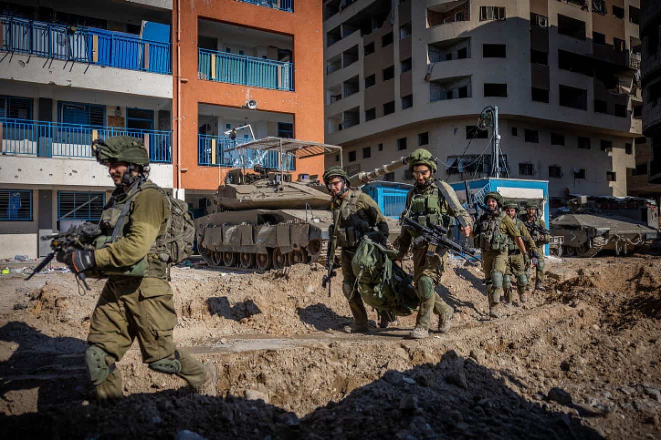 Israeli soldiers in the Shati Camp in the northern Gaza Strip, on Nov. 16, 2023. Photo by Yonatan Sindel/Flash90.