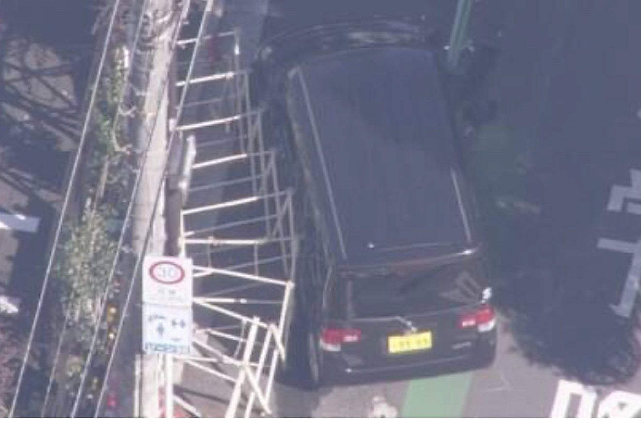 The scene of the vehicular attack near the Israeli Embassy in Tokyo, Nov. 16, 2023. Credit: StandWithUs/X.
