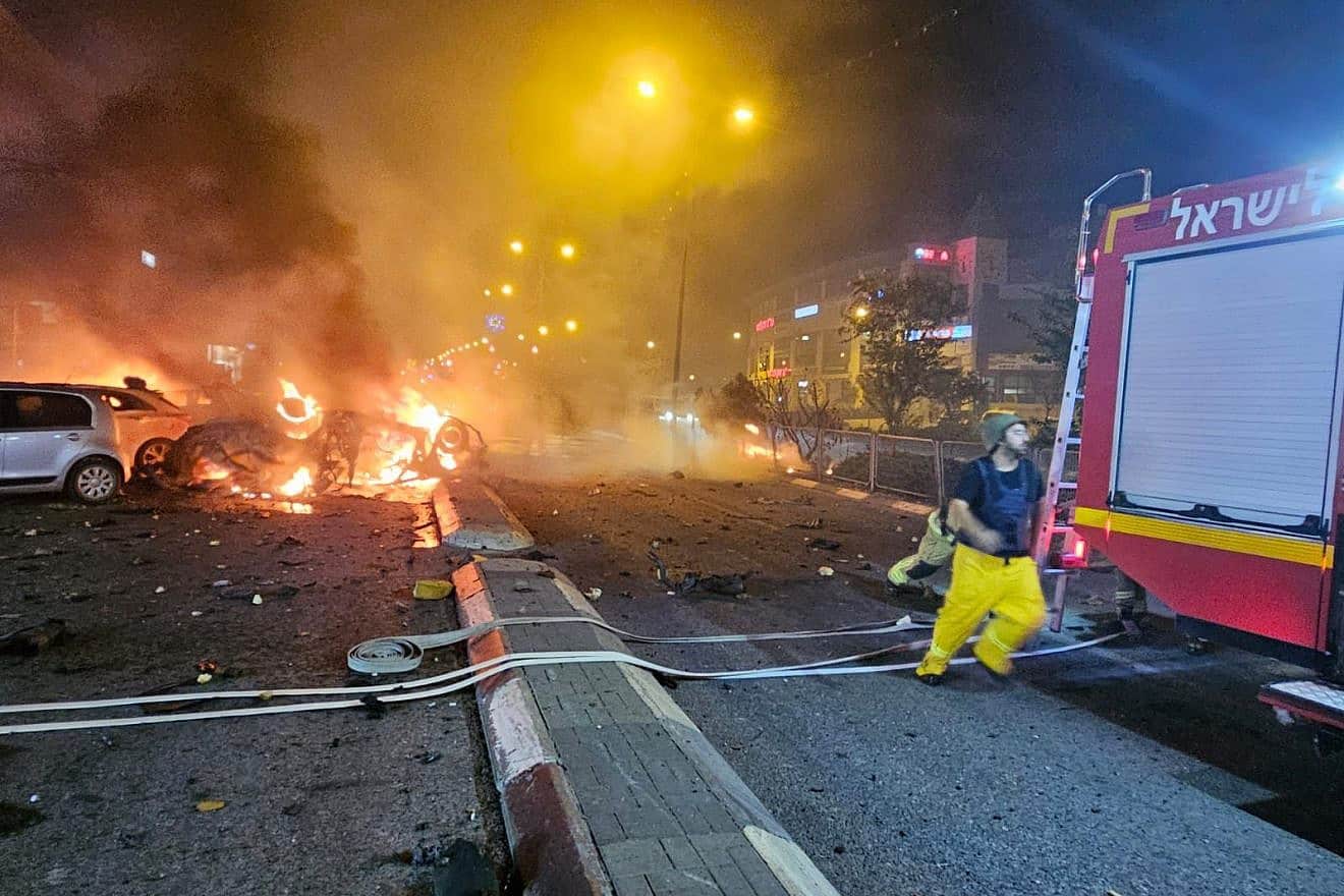 Rockets fired from Lebanon spark fires in the northern Israeli city of Kiryat Shmona, Nov. 2, 2023. Credit: Fire and Rescue Services.