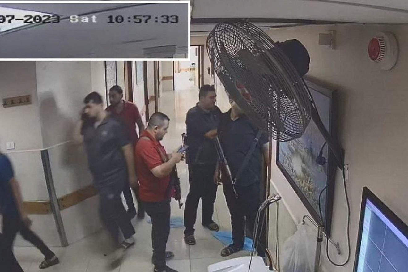 Hamas terrorists at Gaza City's Shifa Hospital, Oct. 7, 2023. Credit: Israel Defense Forces.