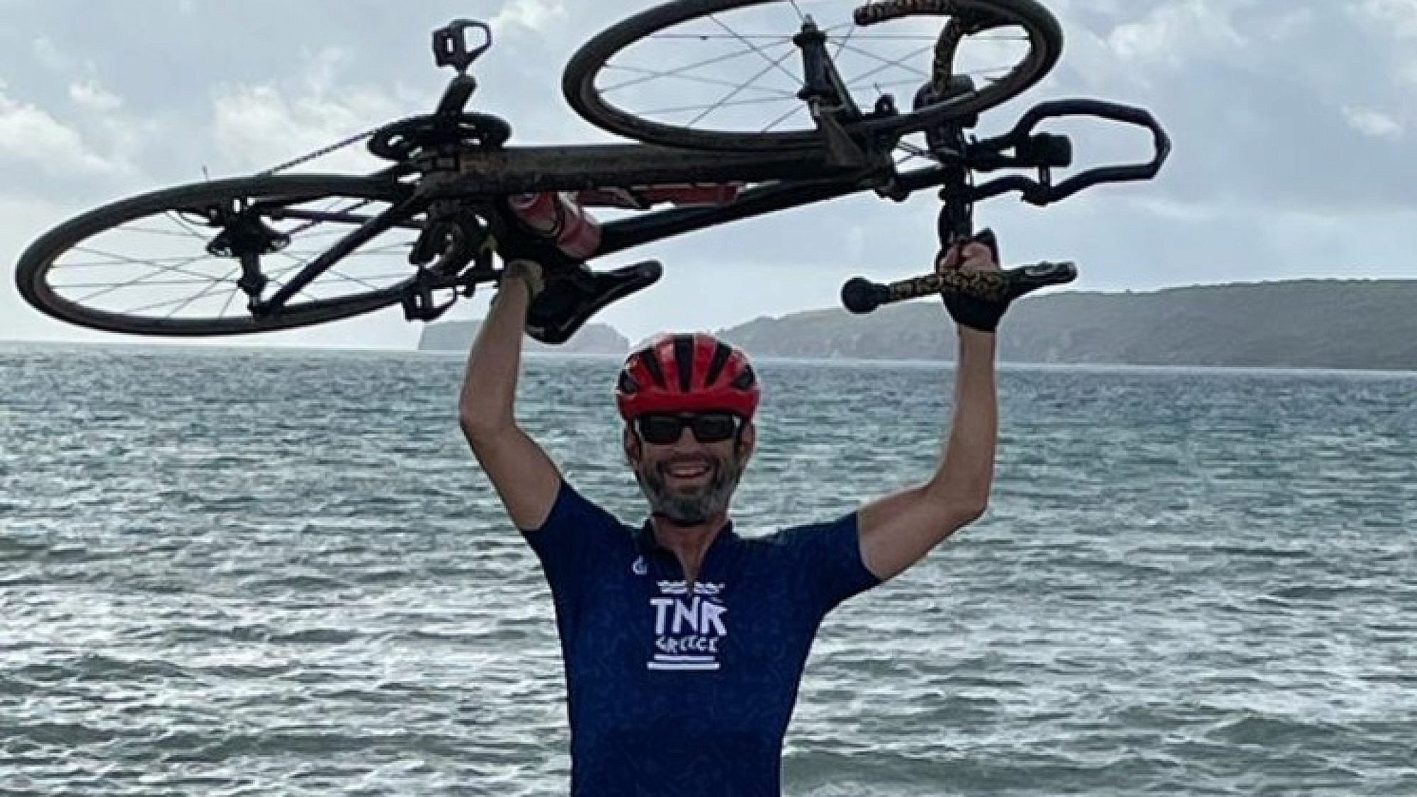 Alan Aharon Newman in Greece, cycling for The Next Ride. Credit: Courtesy of Alan Aharon Newman.