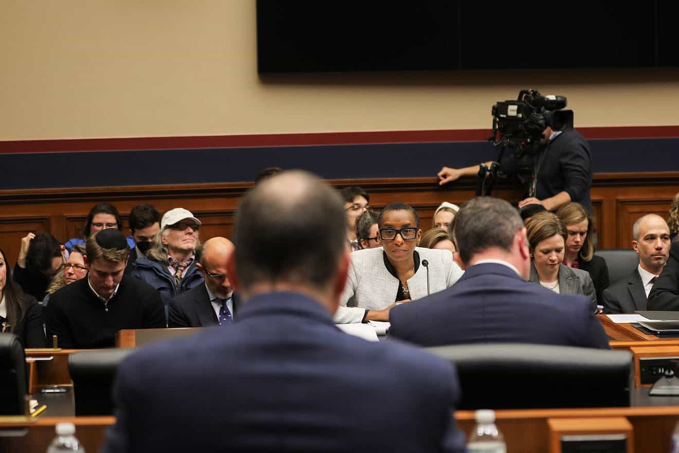 Claudine Gay (center), the president of Harvard University, testifies during a House committee hearing about antisemitism on campus on Dec. 5, 2023. Credit: House Committee on Education and the Workforce.