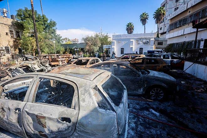 Some of the damage caused by an explosion near Al-Ahli Arab Hospital in Gaza City, Oct. 18, 2023. Photo by Atia Mohammed/Flash90.