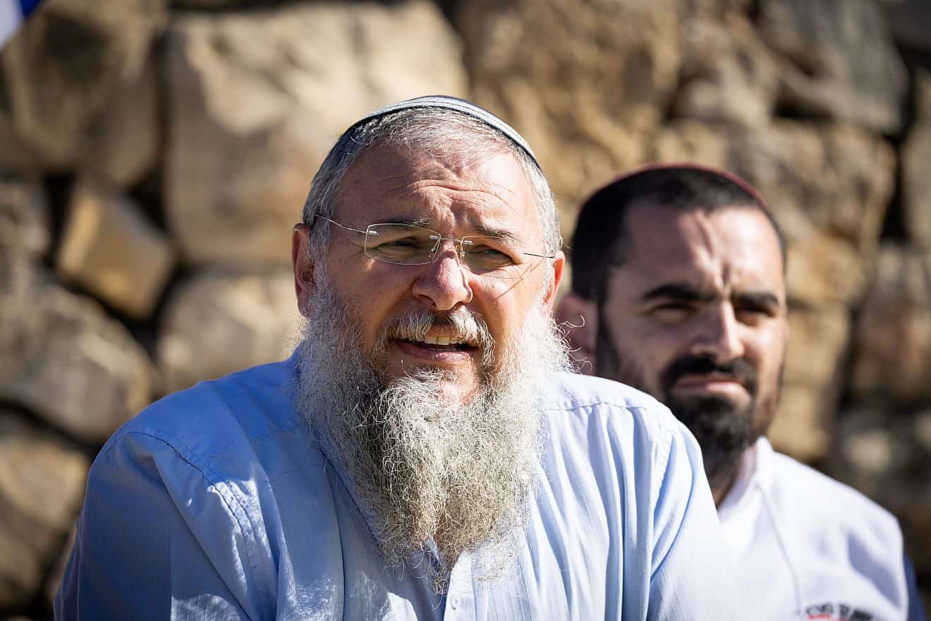 Shlomo Ne'eman, chair of the Gush Etzion Regional Council, attends a press conference of the Yesha Council outside the prime minister's office in Jerusalem on Jan. 6 6, 2022. Photo by Yonatan Sindel/Flash90.