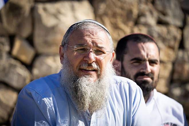 Shlomo Ne'eman, chair of the Gush Etzion Regional Council, attends a press conference of the Yesha Council outside the prime minister's office in Jerusalem on Jan. 6 6, 2022. Photo by Yonatan Sindel/Flash90.
