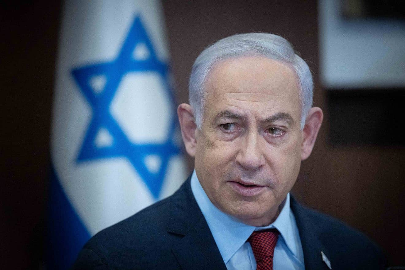 Israeli Prime Minister Benjamin Netanyahu leads a meeting at the Prime Minister's Office in Jerusalem, Dec. 10, 2023. Photo by Yonatan Sindel/Flash90.