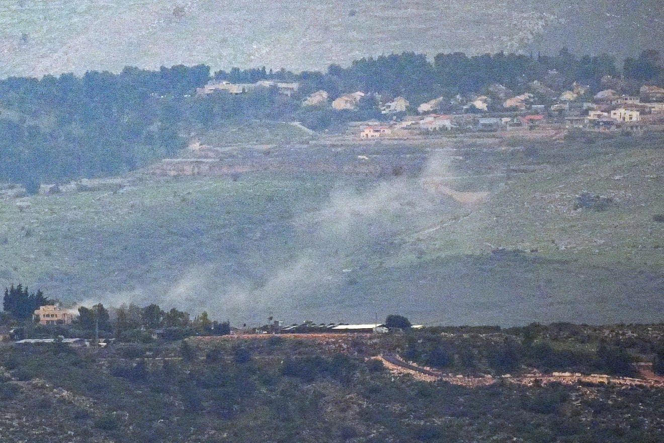 Smoke rises after a rocket fired from Lebanon hit a house in Ramot Naftali, northern Israel, Dec. 21, 2023. Photo by Ayal Margolin/Flash90.