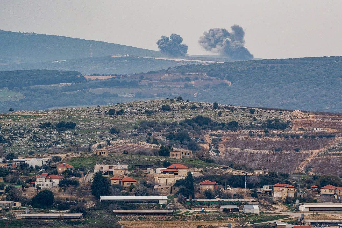 An exchange of fire between the Israel Defense Forces and Hezbollah terrorists on the border between Israel and Lebanon, Dec. 27, 2023. Photo by Ayal Margolin/Flash90.