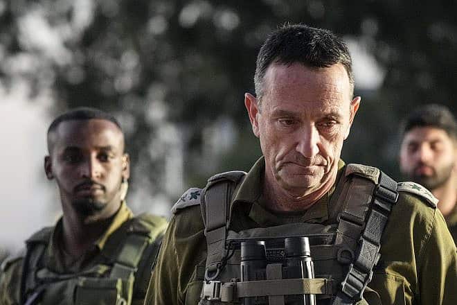 Israel Defense Forces Chief of Staff Lt. Gen. Herzi Halevi speaks to reporters at an army base in the Negev on Dec. 26, 2023. Credit: Flash90.
