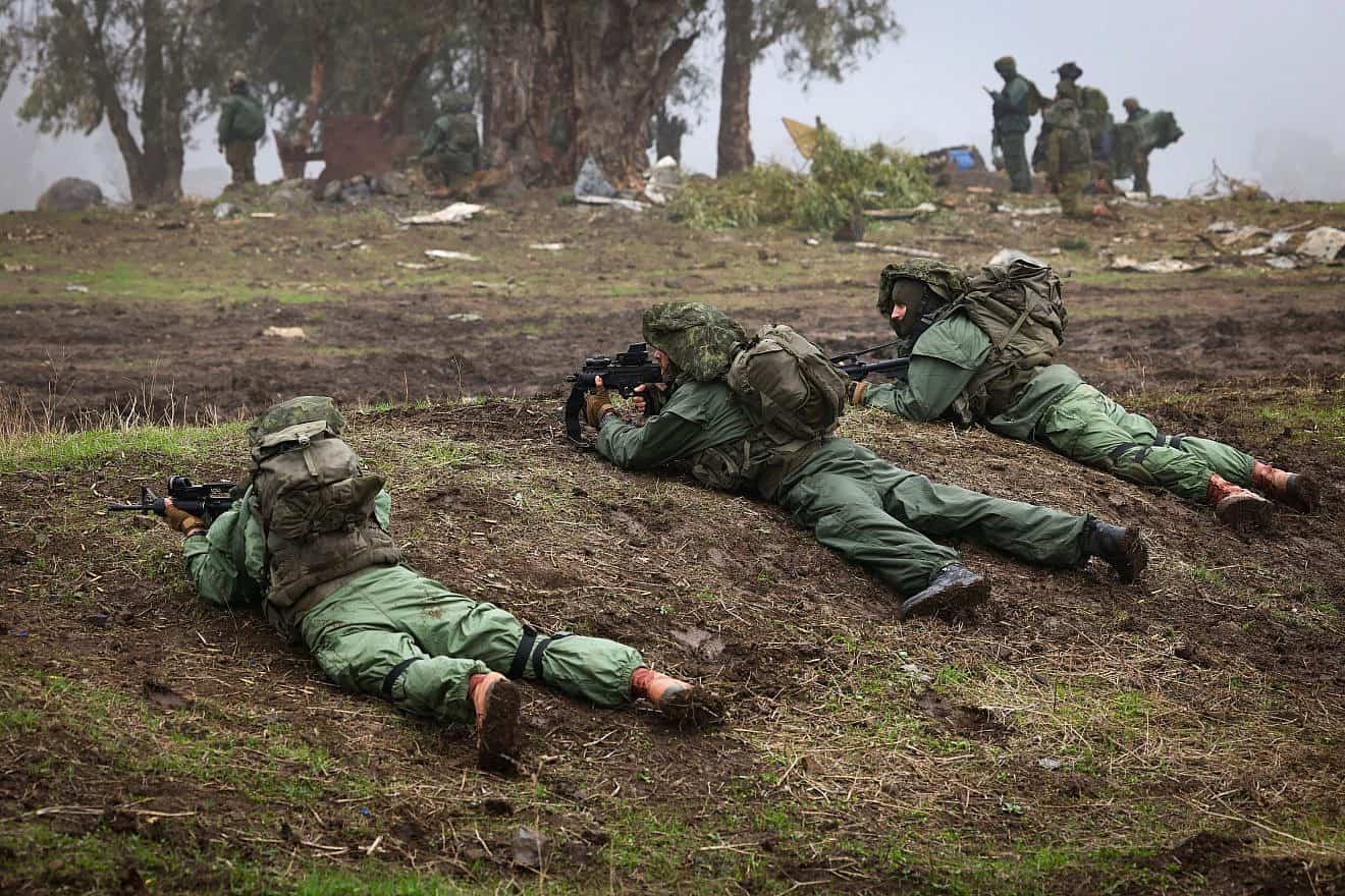 Israel Defense Forces reserve soldiers during a drill in the Golan Heights, in northern Israel, Dec. 6, 2023. Photo by David Cohen/Flash90.
