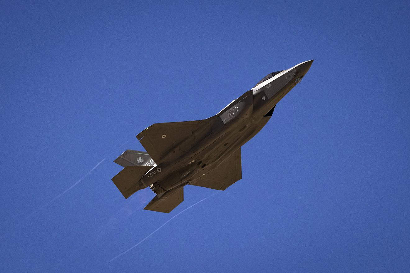 An F-35 fighter jet during an international aerial training exercise at the Ovda Airbase in southern Israel on Oct. 24, 2021. Photo by Olivier Fitoussi/Flash90.