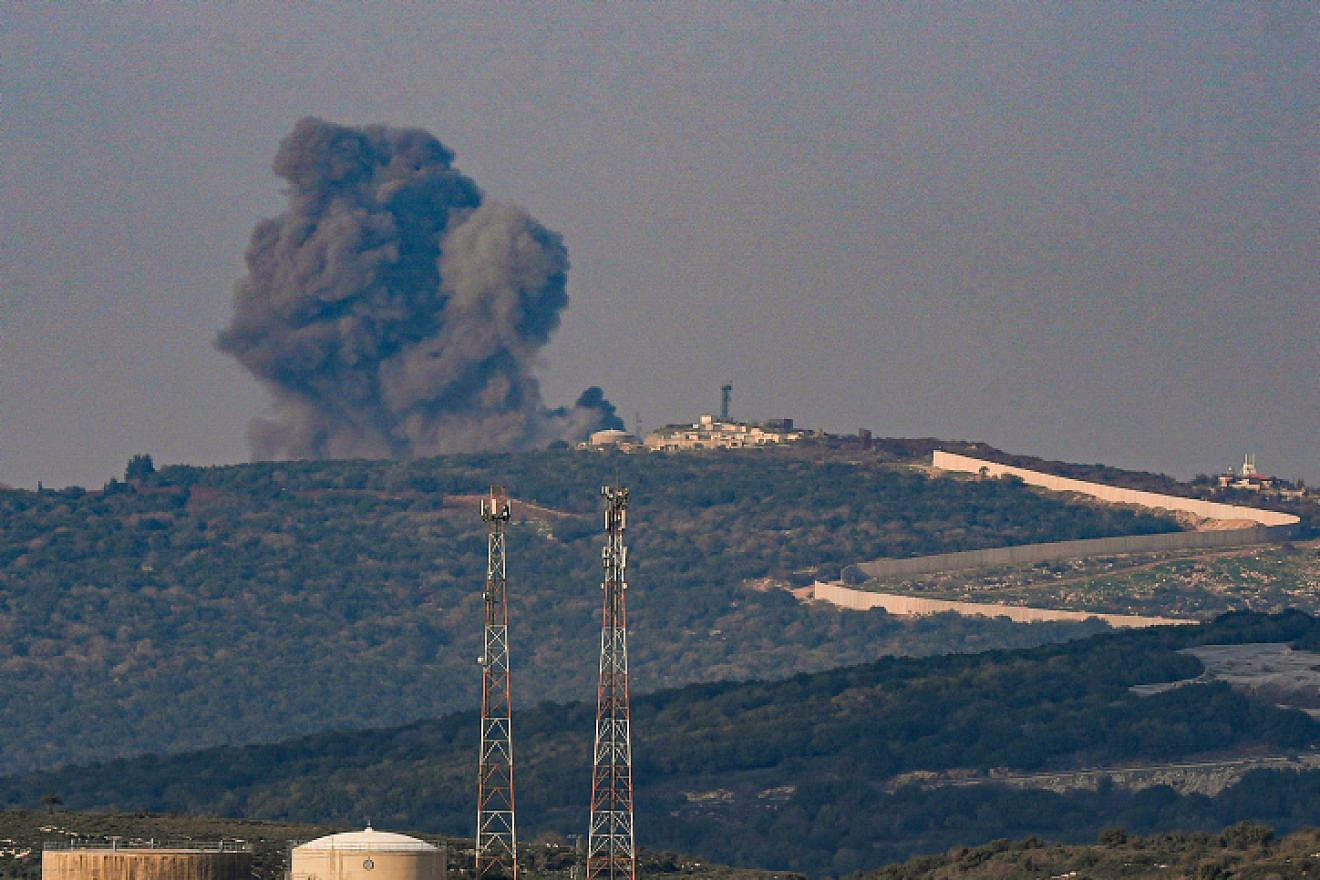 Smoke rises during an exchange of fire between the IDF and Hezbollah on the Lebanese border, Dec. 18, 2023. Photo by Ayal Margolin/Flash90.