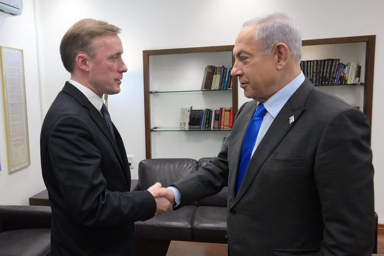 Israeli Prime Minister Benjamin Netanyahu meets with U.S. National Security Advisor Jake Sullivan in Jerusalem, Dec. 14, 2023. Photo by Amos Ben-Gershom/GPO.