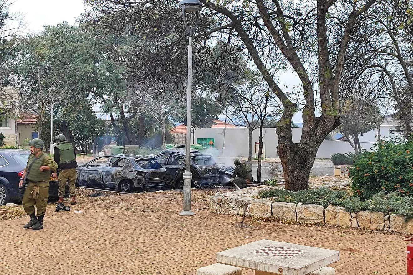 Moshav Avivim in the Upper Galilee after a Hezbollah anti-tank missile strike, Dec. 21, 2023. Credit: TPS.