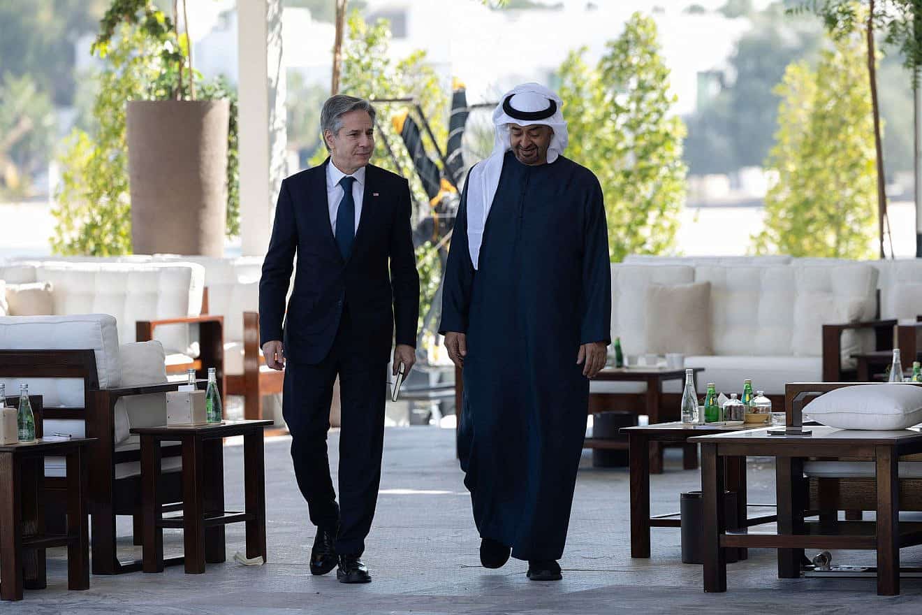 U.S. Secretary of State Antony Blinken meets with UAE President Sheikh Mohammed bin Zayed Al Nahyan in Abu Dhabi, United Arab Emirates on Jan. 8, 2024. Credit: Chuck Kennedy/U.S. State Department.
