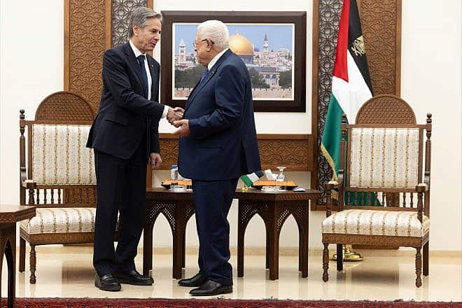 U.S. Secretary of State Antony Blinken with Palestinian Authority leader Mahmoud Abbas in Ramallah on Jan. 10, 2024. Credit: Chuck Kennedy/U.S.State Department.