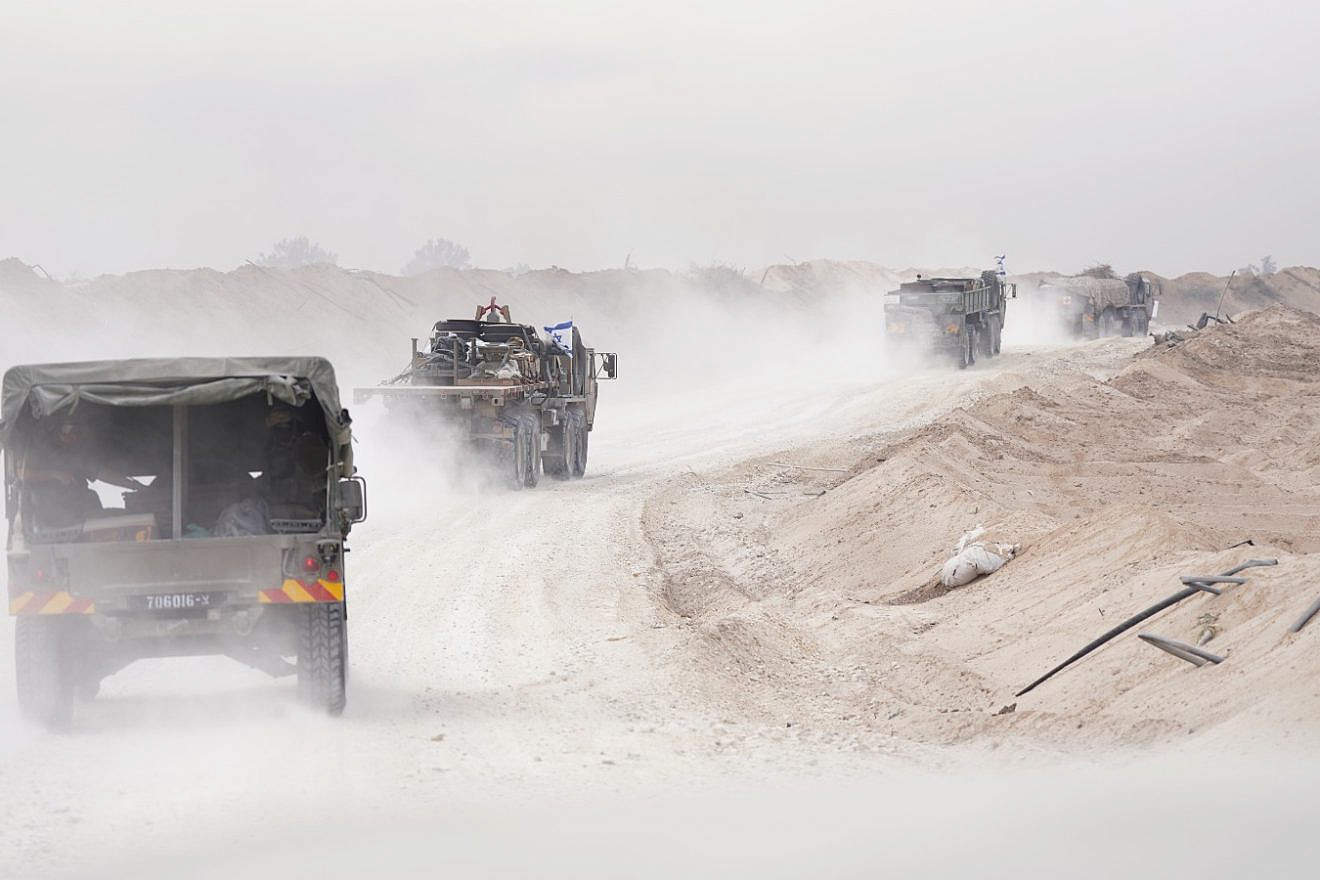 Israeli military vehicles in the Gaza Strip, Jan. 30, 2024. Credit: IDF.