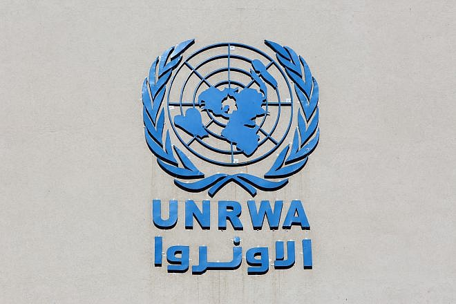 A sign on the U.N. Relief and Works Agency (UNWRWA) building in Rafah, the southern Gaza Strip, Nov. 29, 2021. Photo by Abed Rahim Khatib/Flash90.