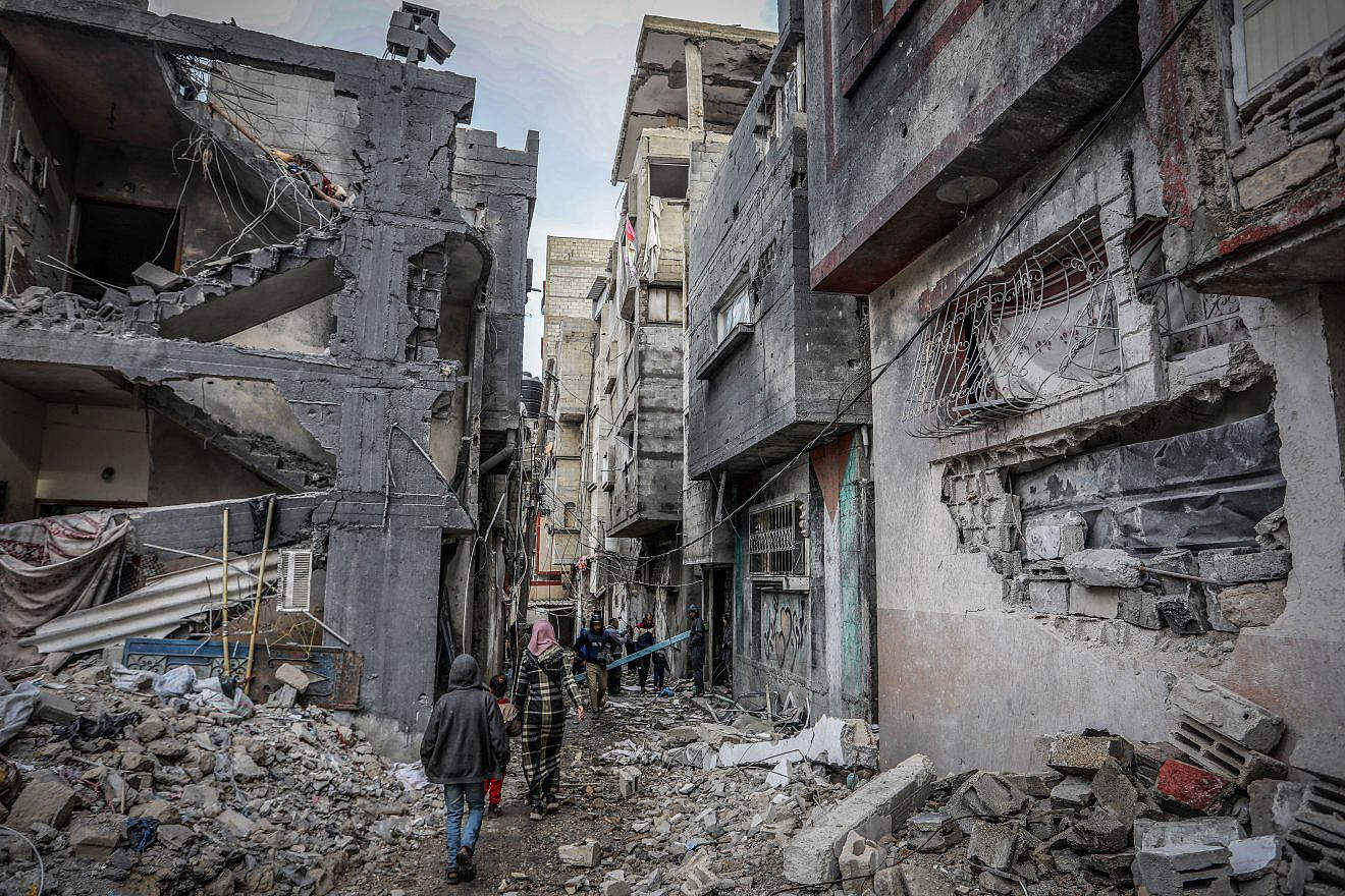 A building destroyed in an Israeli airstrike in Rafah in the southern Gaza Strip, Jan. 14, 2024. Photo by Abed Rahim Khatib/Flash90.