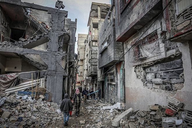 A building destroyed in an Israeli airstrike in Rafah in the southern Gaza Strip, Jan. 14, 2024. Photo by Abed Rahim Khatib/Flash90.