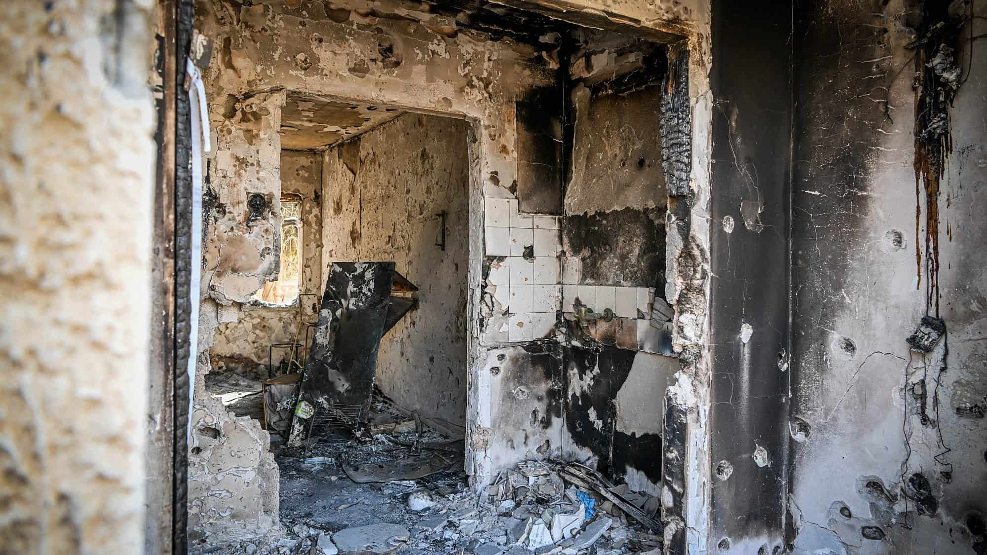Destruction caused by Hamas terrorists on Oct. 7 in Kibbutz Kfar Aza near the Gaza Strip, Nov. 2, 2023. Photo by Arie Leib Abrams/Flash90.