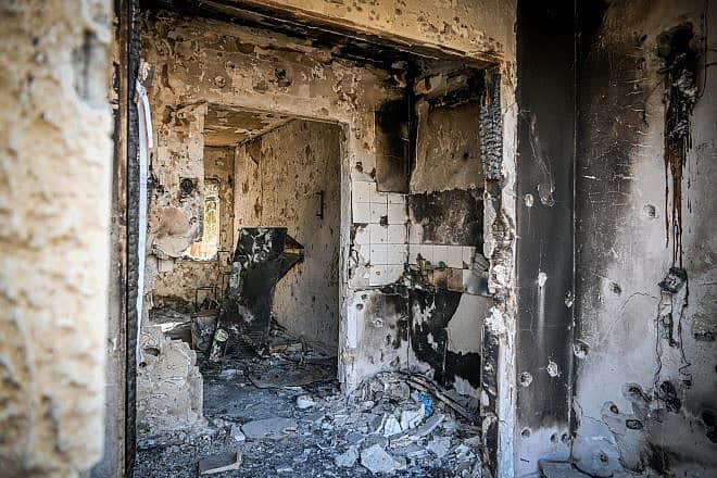 Destruction caused by Hamas terrorists on Oct. 7 in Kibbutz Kfar Aza near the Gaza Strip, Nov. 2, 2023. Photo by Arie Leib Abrams/Flash90.