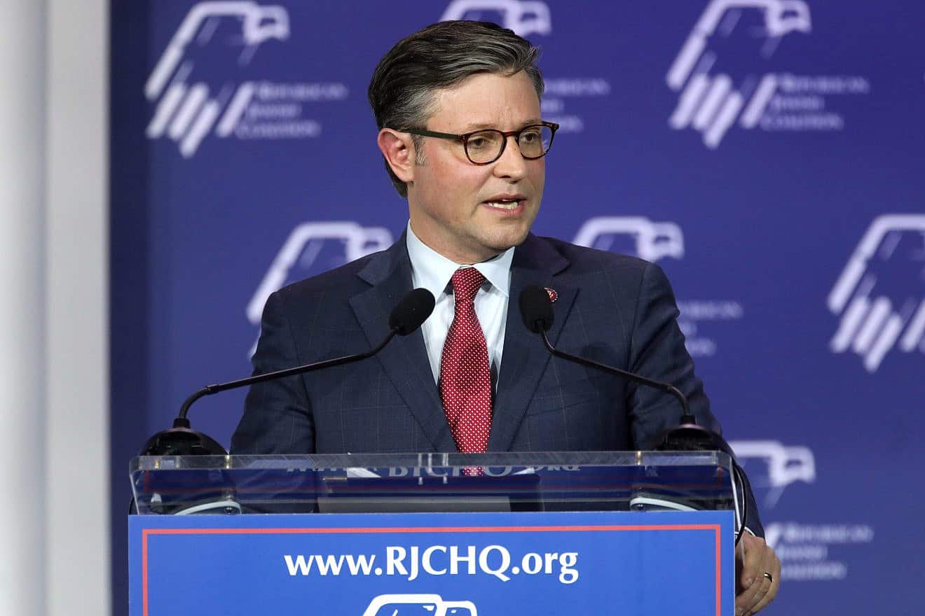 Speaker of the House Mike Johnson (R-La.) at the Republican Jewish Coalition's 2023 Annual Leadership Summit in Las Vegas. Credit: Gage Skidmore via Wikimedia Commons.