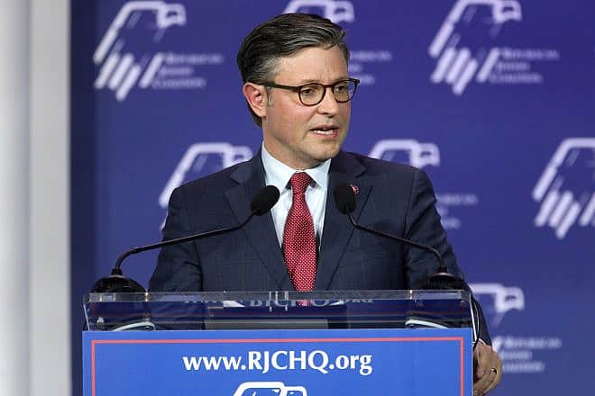 Speaker of the House Mike Johnson (R-La.) at the Republican Jewish Coalition's 2023 Annual Leadership Summit in Las Vegas. Credit: Gage Skidmore via Wikimedia Commons.