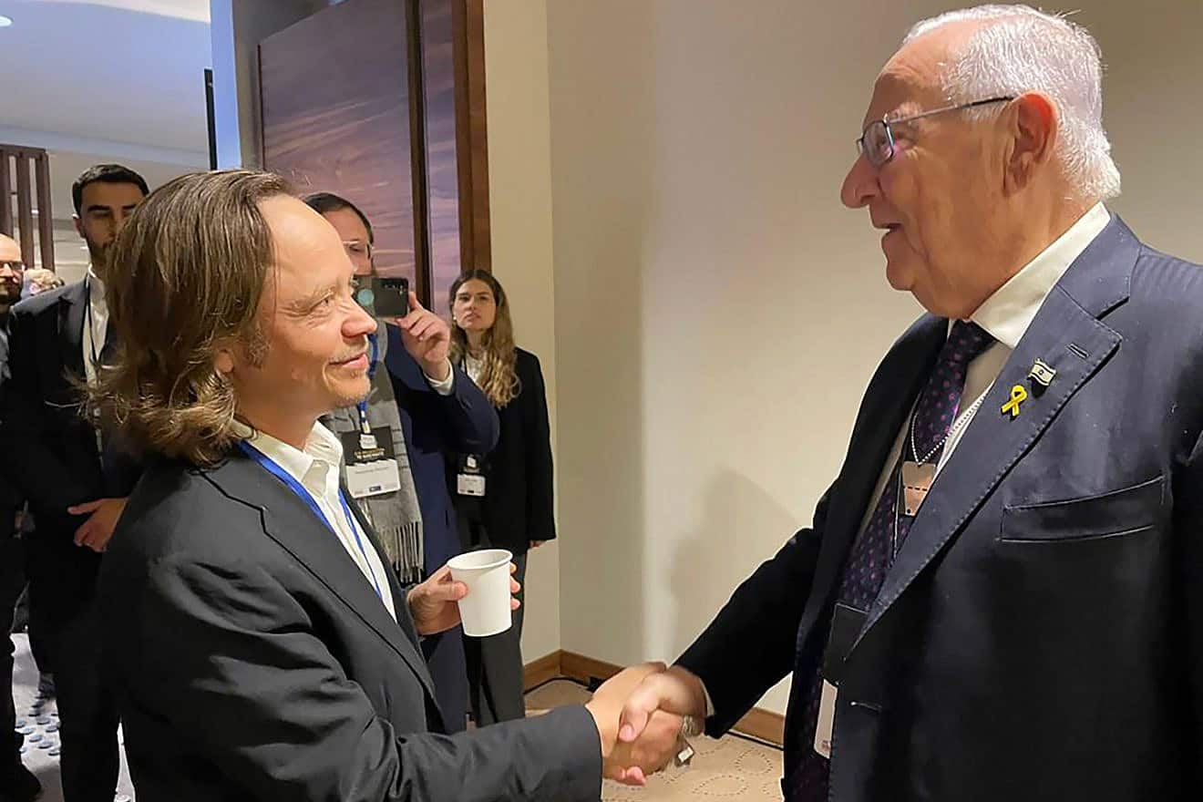 Brock Pierce (left) with former Israeli President Reuven Rivlin. Credit: Courtesy.