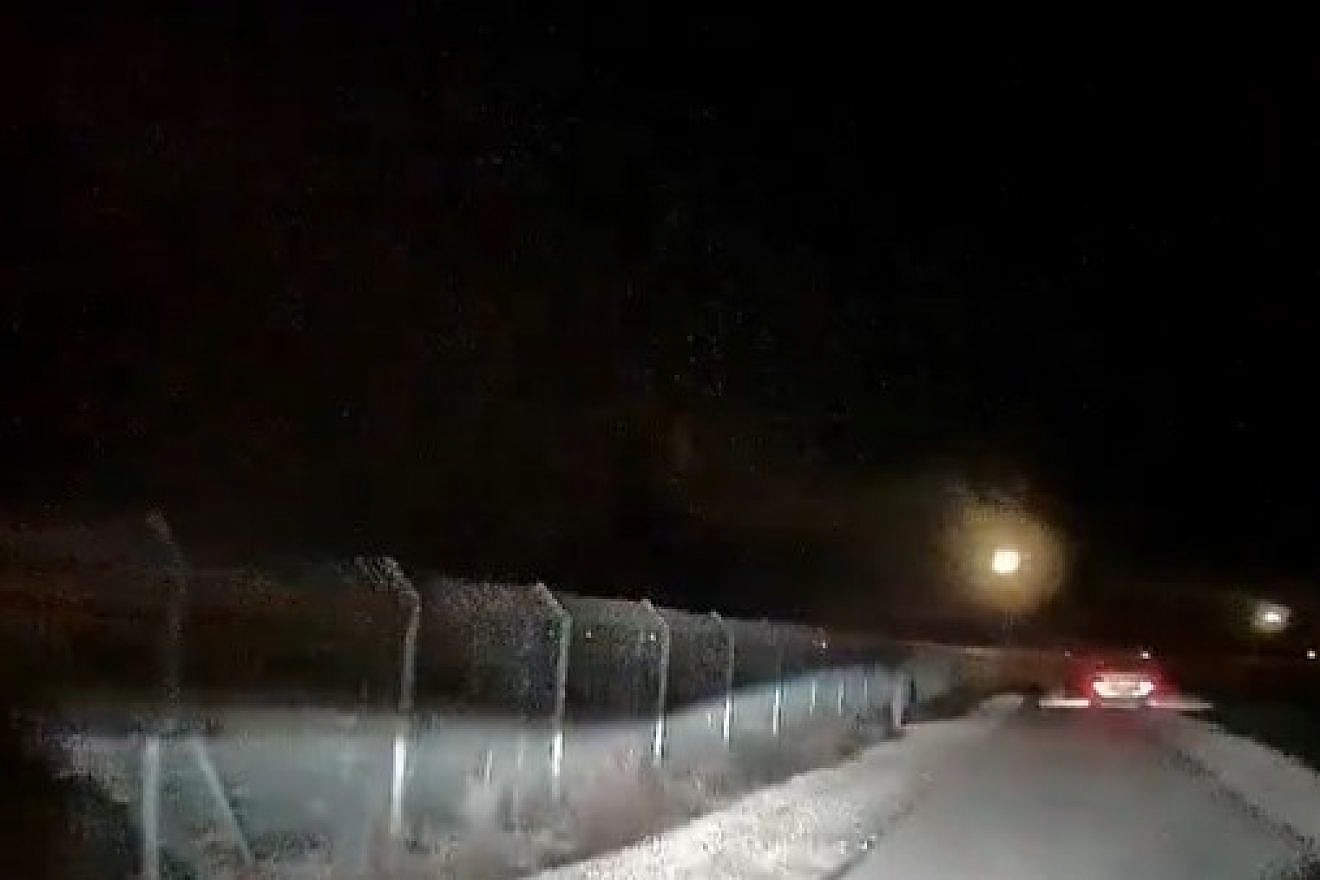 The moment of impact in the Golan Heights of a rocket from Syria, Jan. 1, 2024. Source: Screenshot/X.