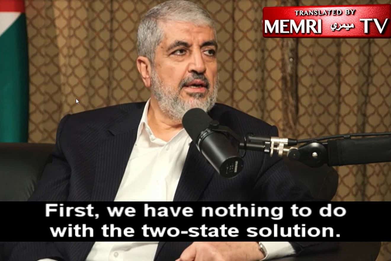 Hamas leader abroad Khaled Mashaal during the interview with Kuwaiti podcaster Amar Taki that aired in January 2024. Source: MEMRI screenshot.