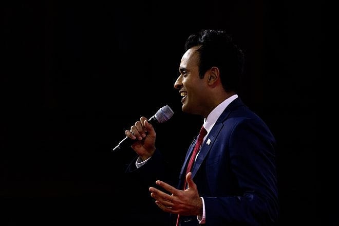 Vivek Ramaswamy speaks at the Conservative Political Action (CPAC) conference at the National Harbor in Oxon Hill, Md., just outside Washington, D.C. on March 3, 2023. Credit: Julia Nikhinson, Consolidated News Photos/Shuterstock.
