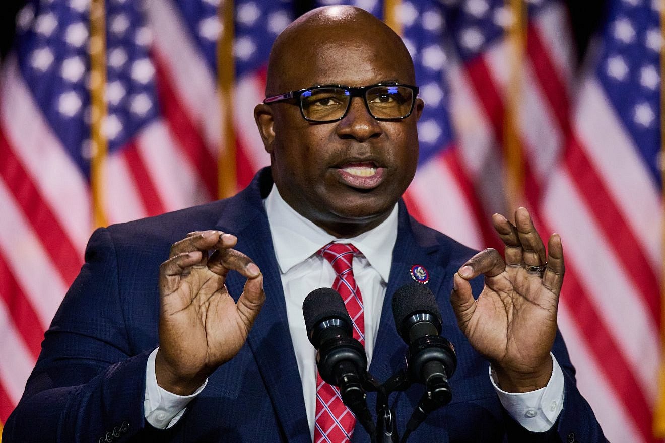 Rep. Jamaal Bowman (D-N.Y.) speaks on May 10, 2023 at SUNY Westchester Community College in Valhalla, New York. Credit: Paul Froggatt/Shutterstock.