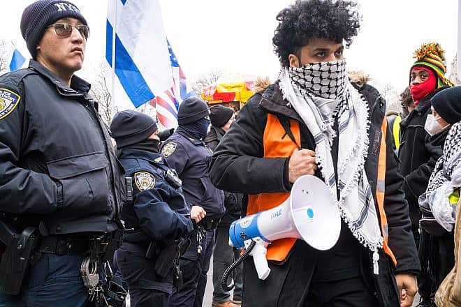 Anti-Israel protesters in front of the Plaza Hotel in New York City, Dec. 23, 2023. Photo by Syndi Pilar/Shutterstock.