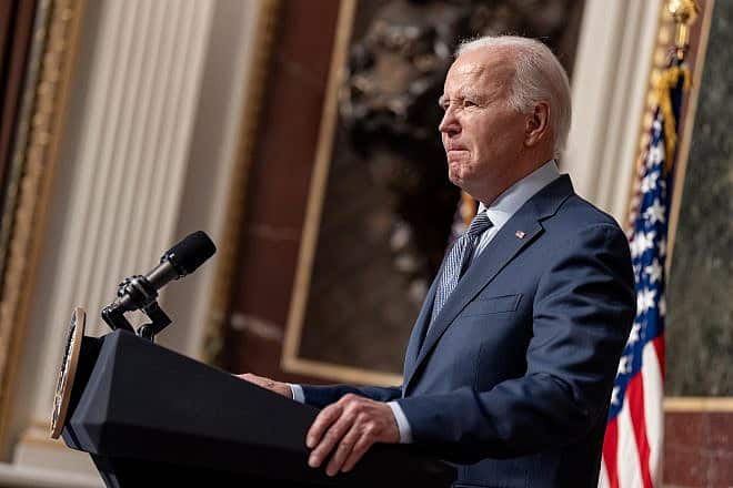 U.S. President Joe Biden addresses a group of Jewish Community leaders about his support for Israel following the recent Hamas terrorist attacks and his work to combat antisemitism on Oct. 11, 2023, in the Indian Treaty Room of the Eisenhower Executive Office Building at the White House. Credit: Adam Schultz/White House.
