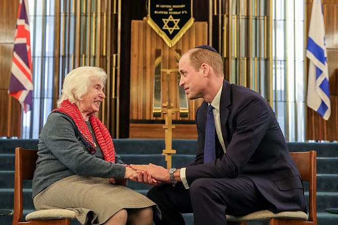 Prince William meets with Renee Salt, a Holocaust survivor, at the Western Marble Arch Synagogue in London, Feb. 29, 2024. Photo by Andrew Parsons/Kensington Palace.