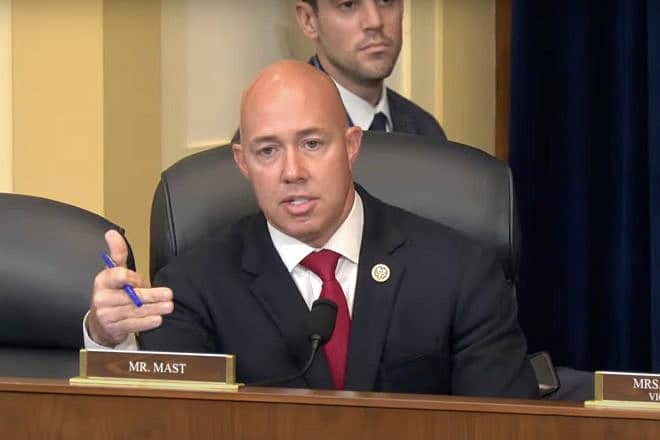 Rep. Brian Mast (R-Fla.) during a House Foreign Affairs Committee hearing on Feb. 14, 2024. Source: YouTube/House Foreign Affairs Committee Republicans.