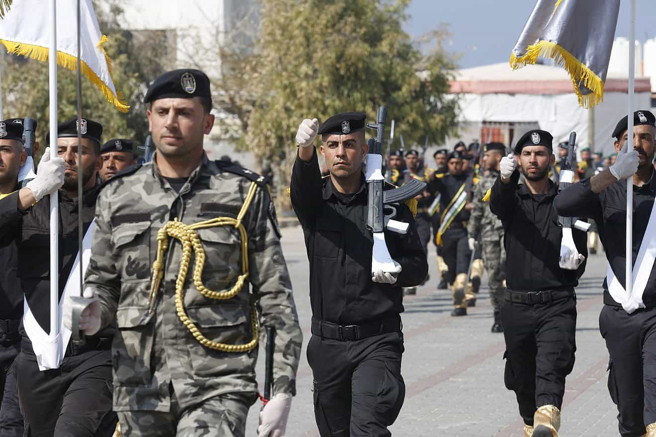 Hamas security forces display their military skills during academy graduation ceremony in Gaza City, Feb. 27, 2023. Photo by Atia Mohammed/Flash90.